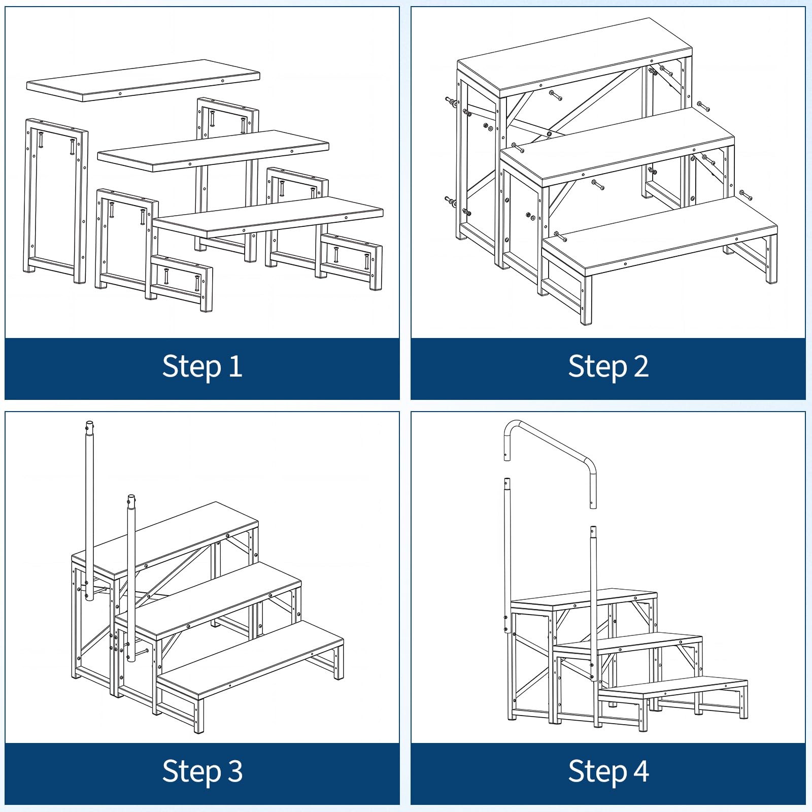 2-3 Steps RV Camper Portable Steps Outdoor Stairs w/ Handrails+Mats Non-Slip