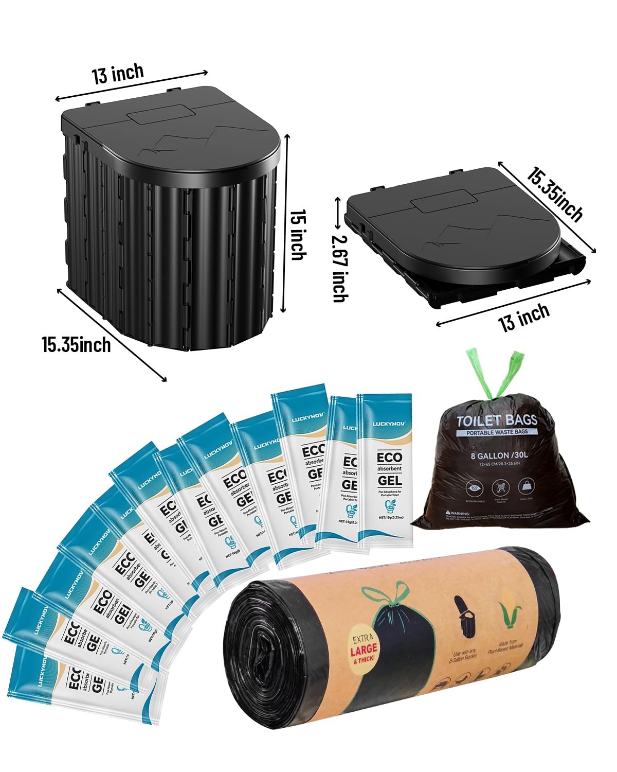 Portable Toilet with Urine Gel & Leak-Proof Black and Blue