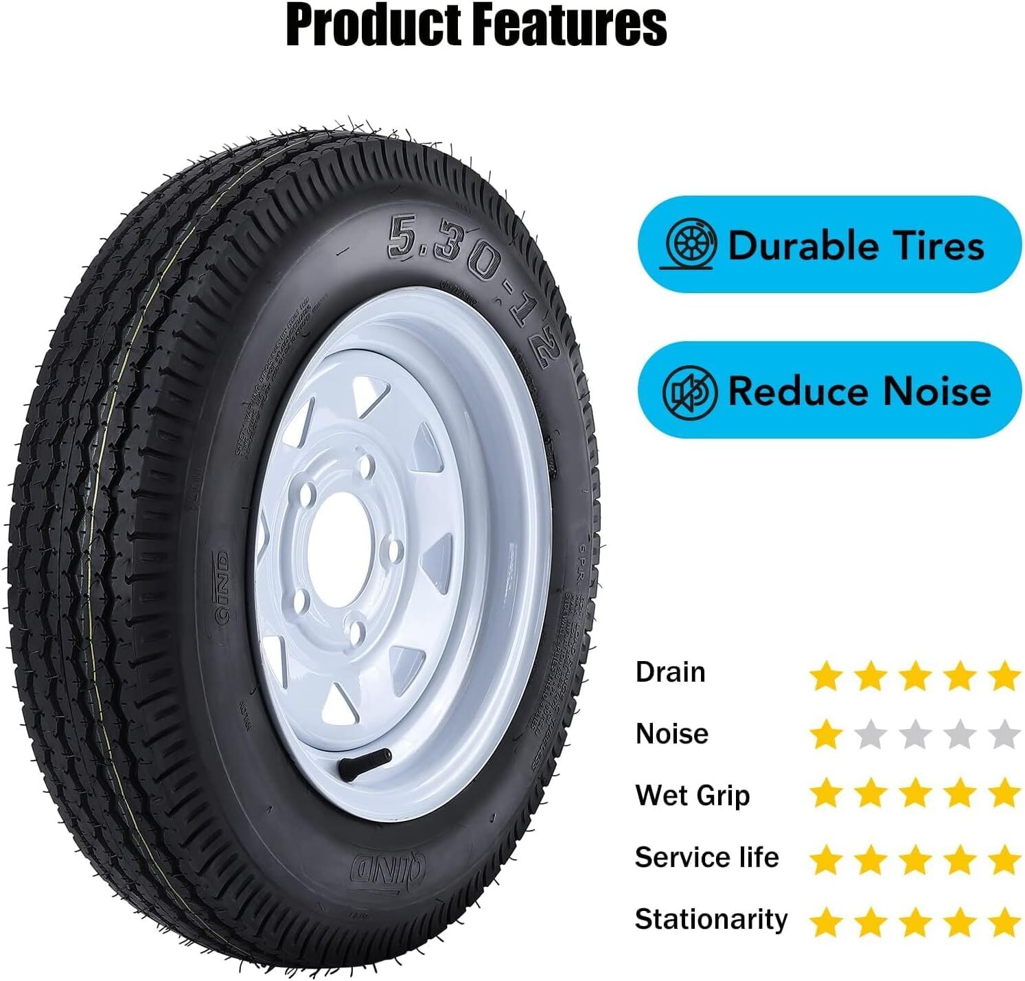 🆕2pack Trailer Tires 5.30-12 5.30×12 530-12 530 12 with 12″ Rims 5 Lug on 4.5″