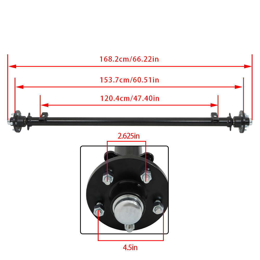 3.5K 5 lug Trailer Axle For Trailer Cargo Dump RV Utility Axle & U-Bolt Kit