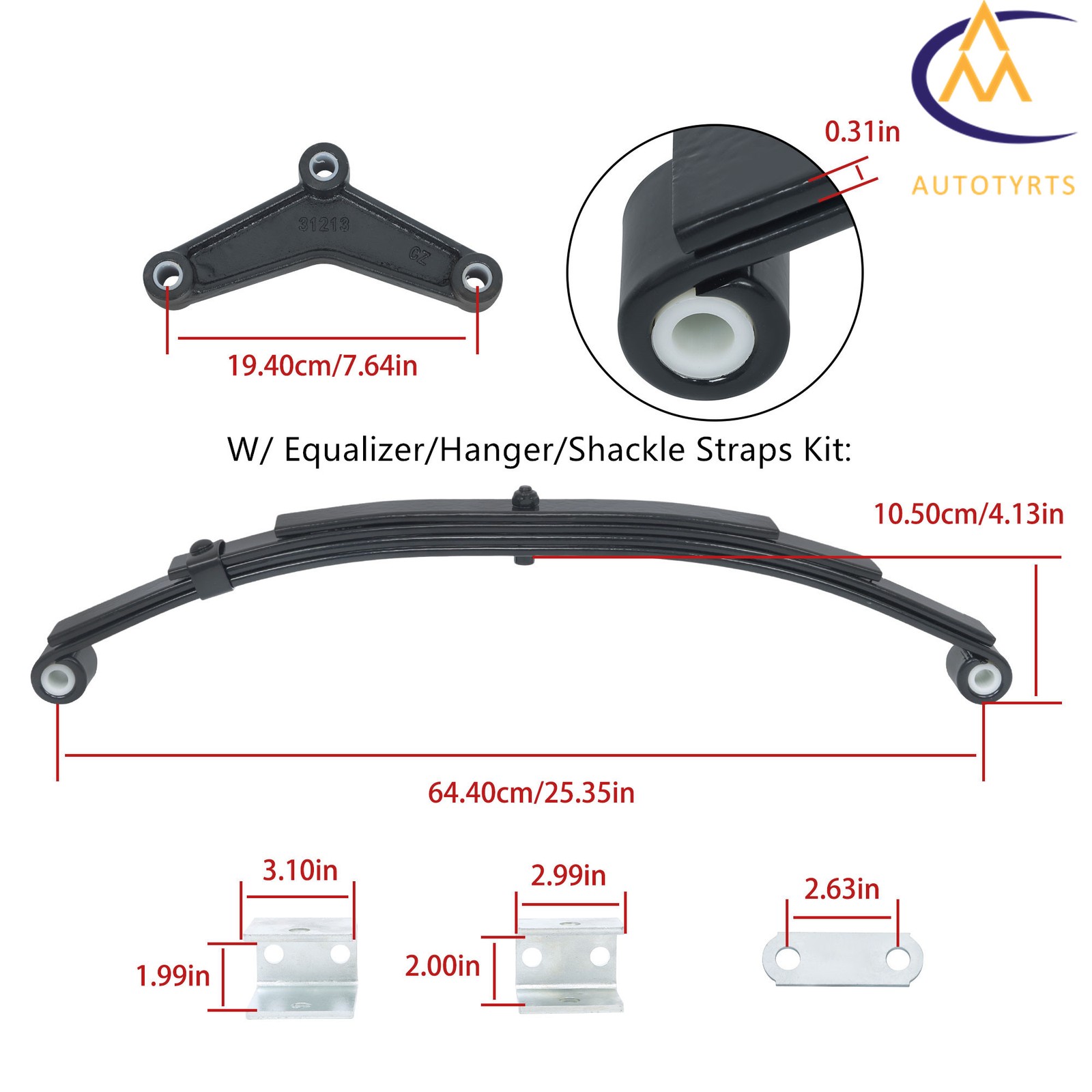 2500lbs 4 Leaf Springs 5000lbs Tandem Trailer Axle Suspension/U-bolt/Hanger Kit