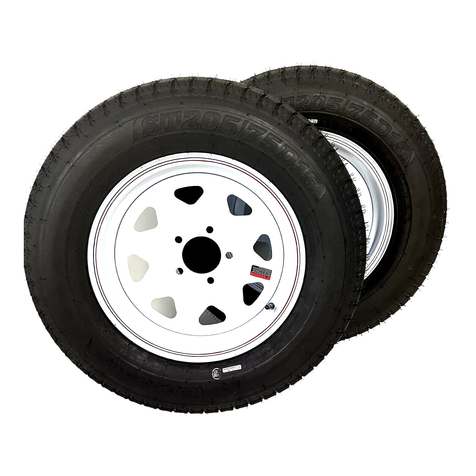 2-Pack Trailer Tire On Rim ST205/75D15 LRC Bias 6 Ply 5 Lug White Spoke Wheel
