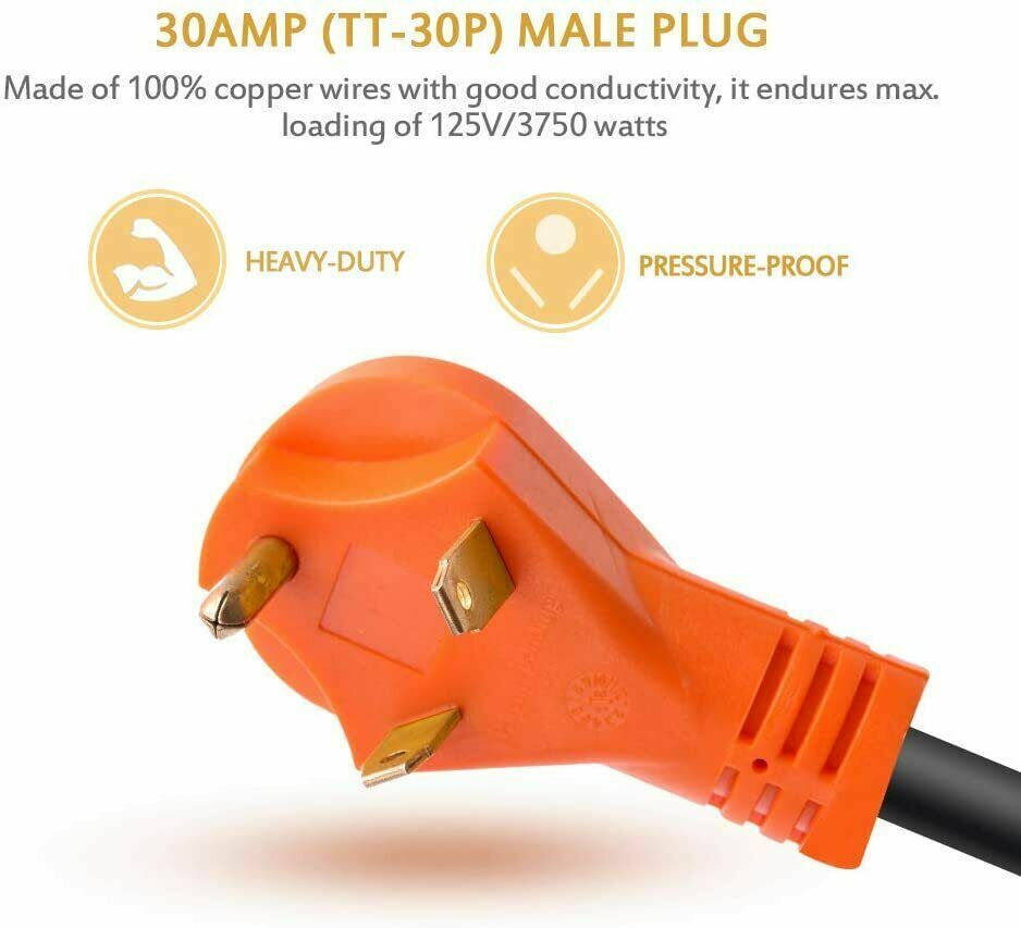 30 Amp Male to 15 Amp Female Dogbone Adapter RV Electrical Converter Cord Cable