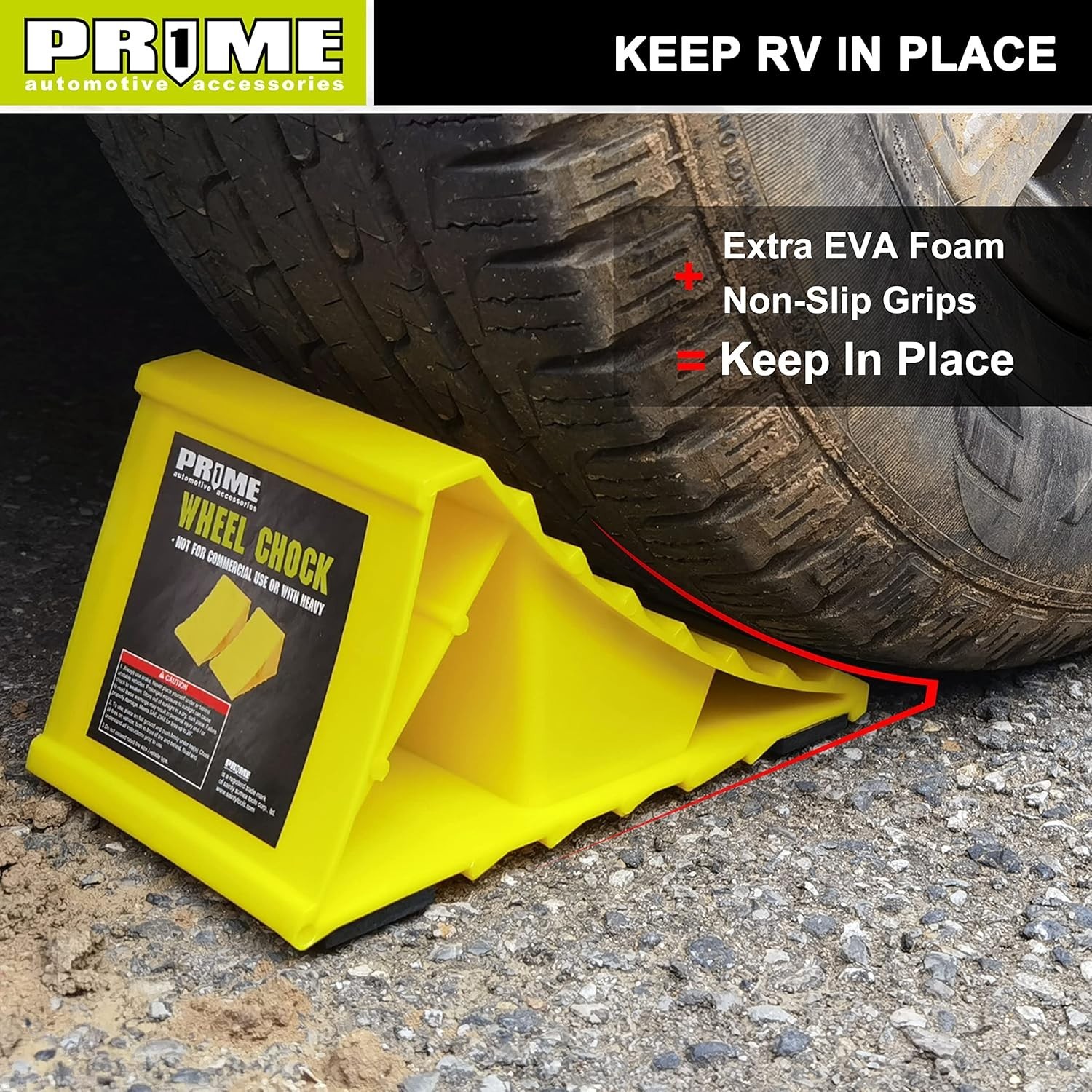 PRME Wheel Chocks with Non-Slip Base for RV & Trailer. 2 Pack Heavy Duty Whee…