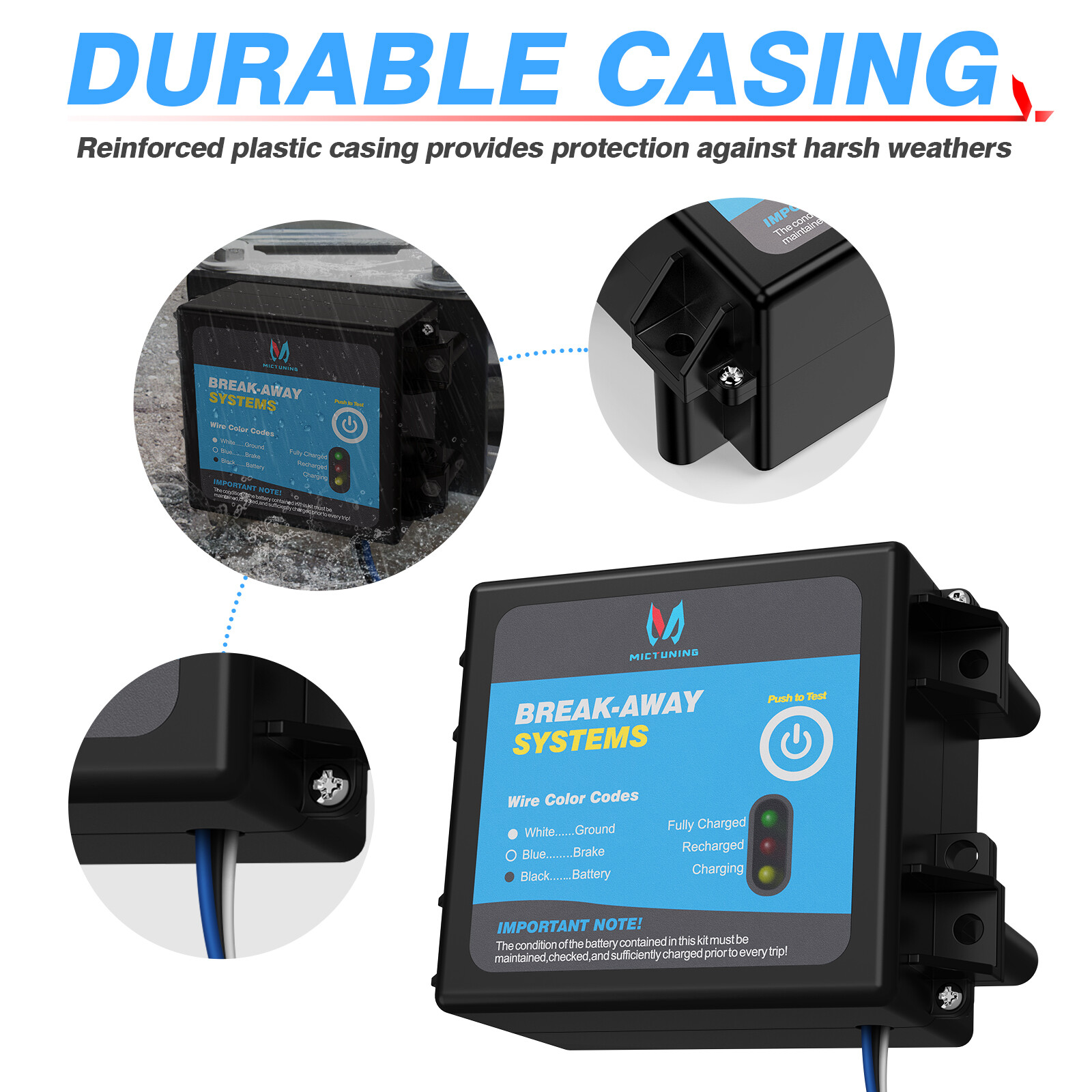 Trailer Break-Away Electric Brake System, Separation Runaway Kit w/LED Indicator