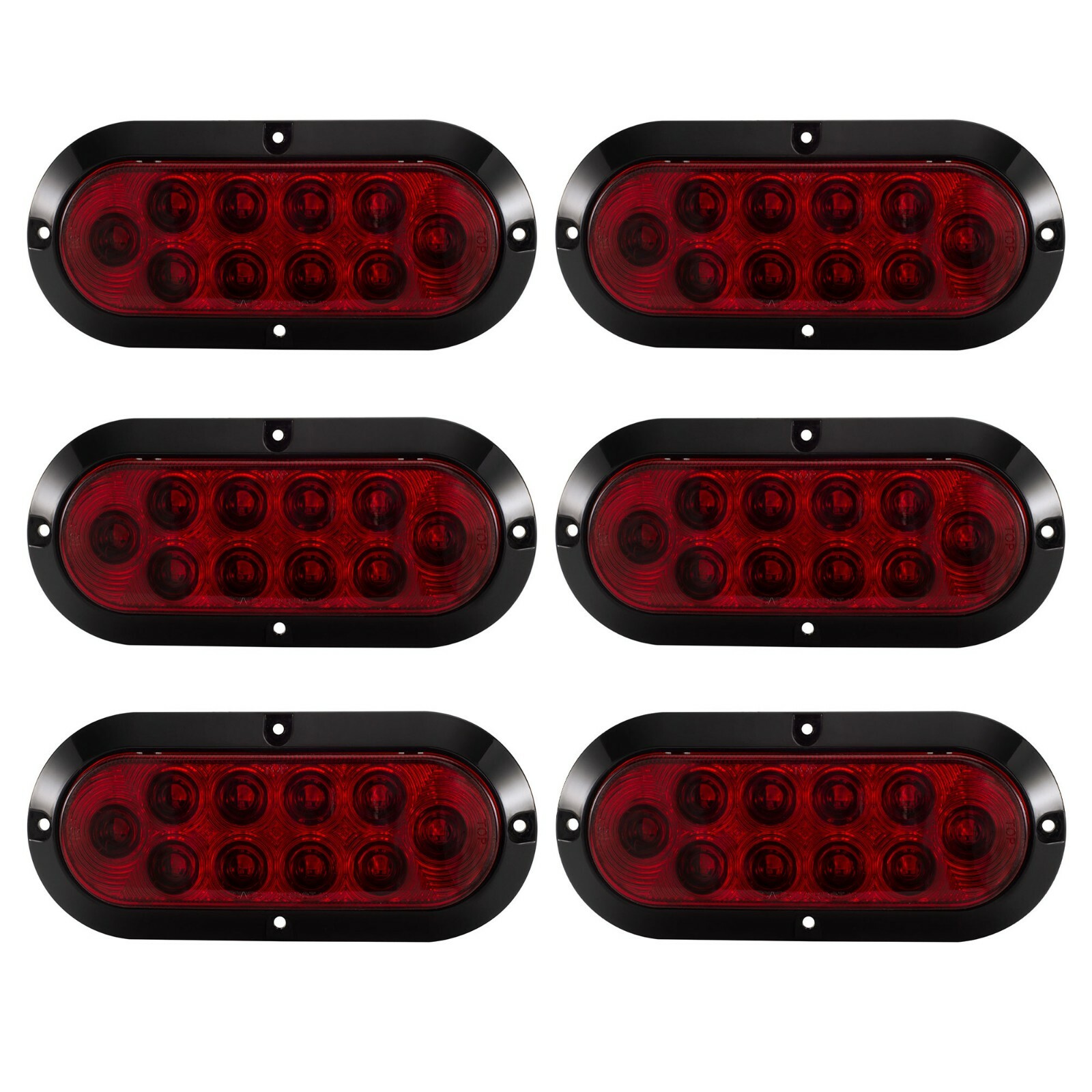 RecPro 6in Red Oval LED Stop Tail Turn Light Surface Mount Black (6 Pack)