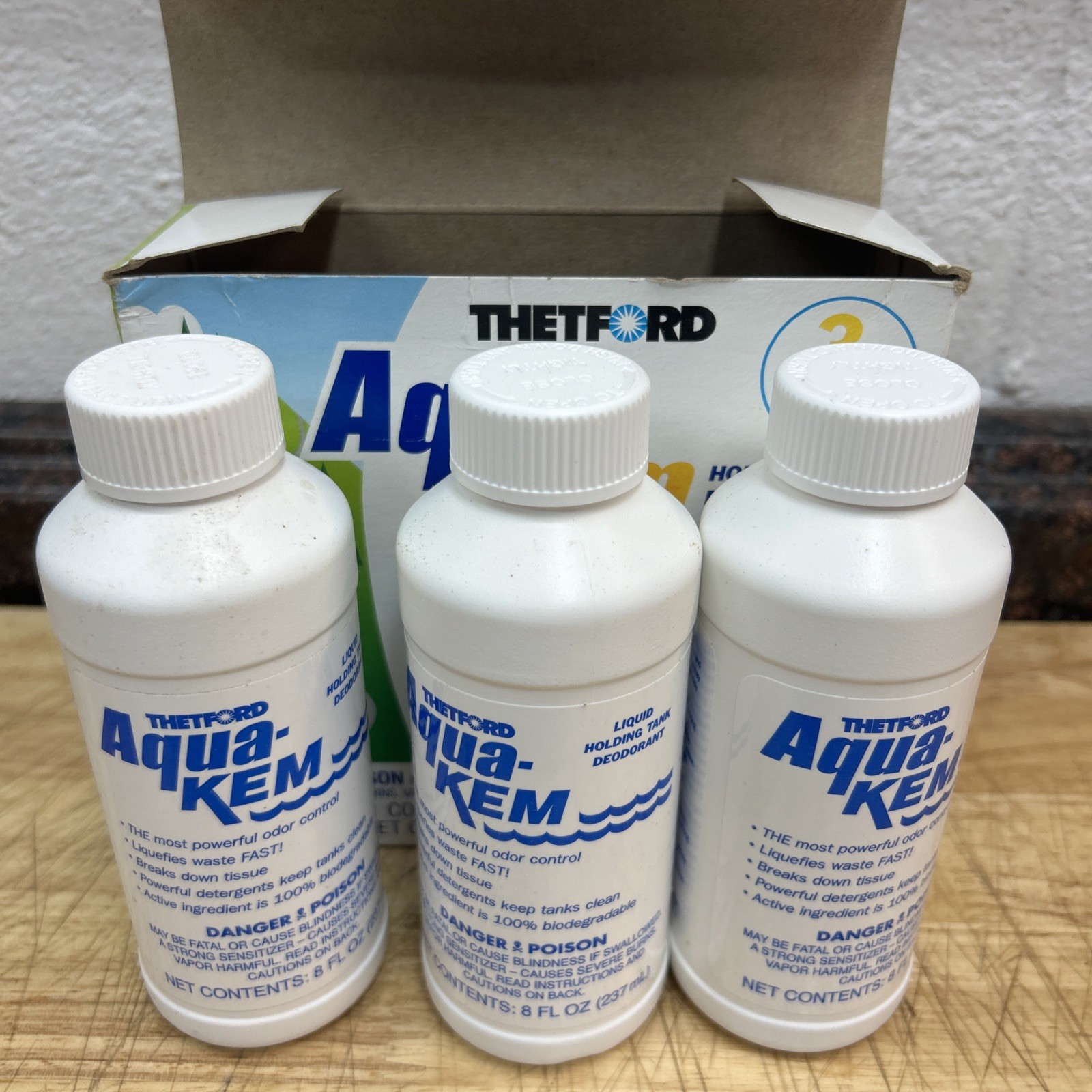 Thetford Aqua Kem Liquid Waste RV Holding Tank Deodorant 8 oz 3 Bottles 15483