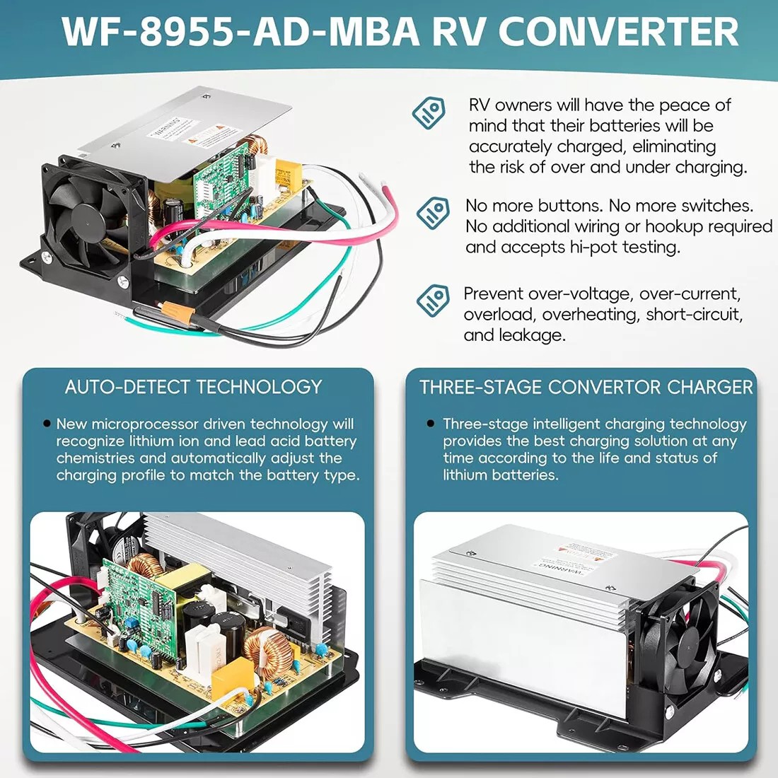 For WFCO WF-8955-MBA Converter Power Converter Assembly 55Amp 105-130VAC 950W