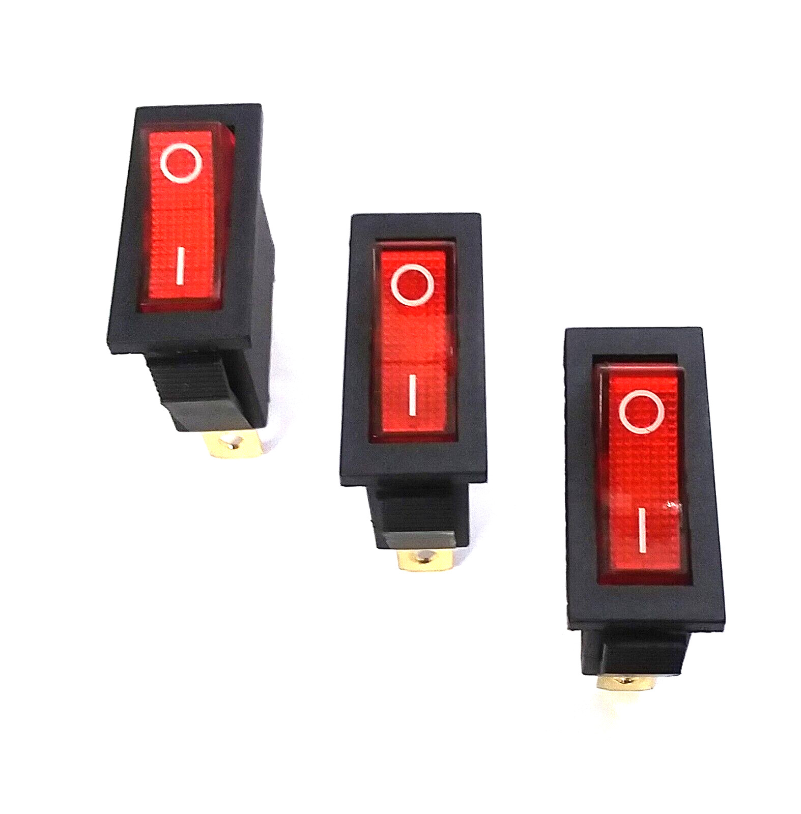 3 BBT 12 volt Lighted Bright Red on/off Snap-In RV Rocker Switches