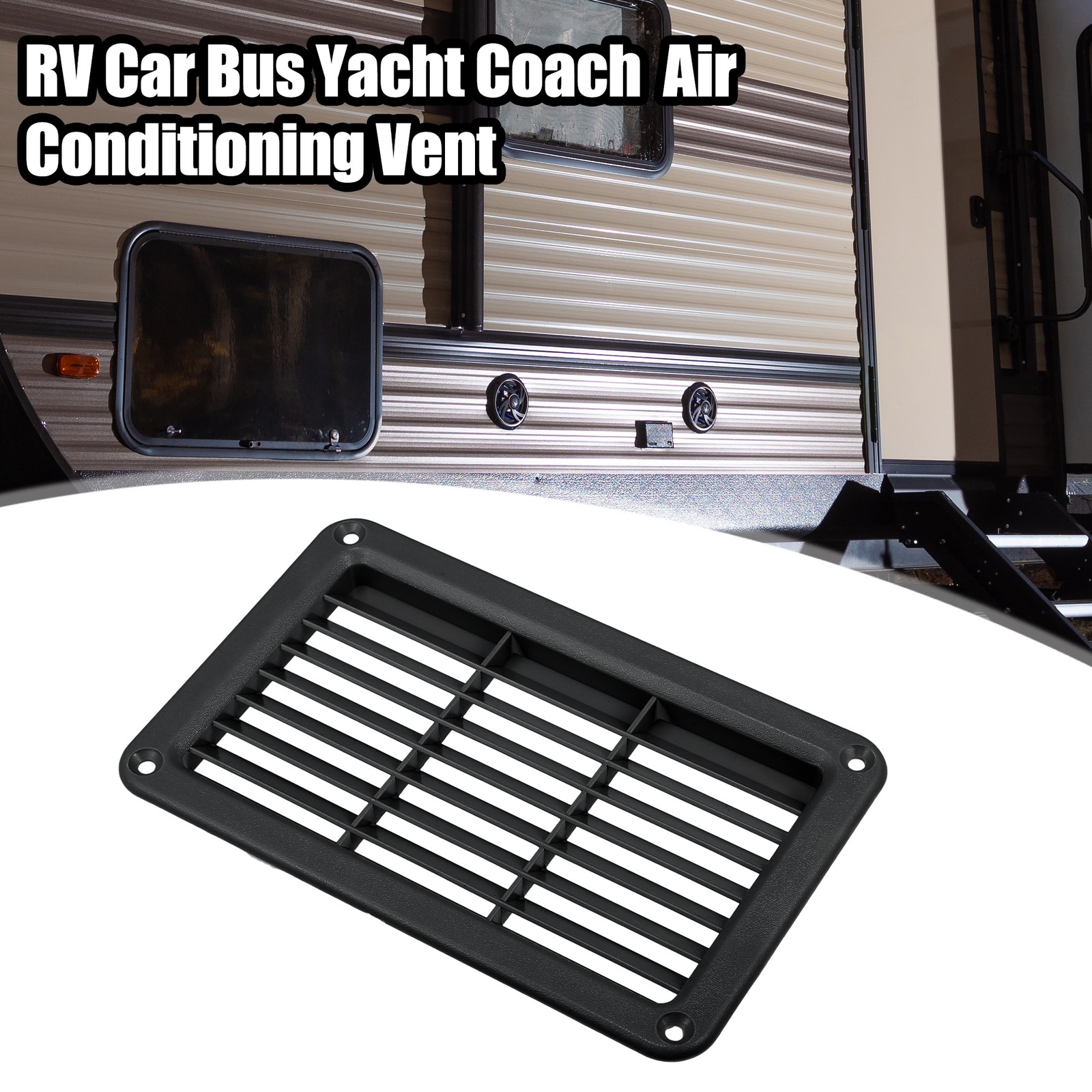 19X12cm Rectangular Black RV Air Vent Panel Ventilation Grill Louver