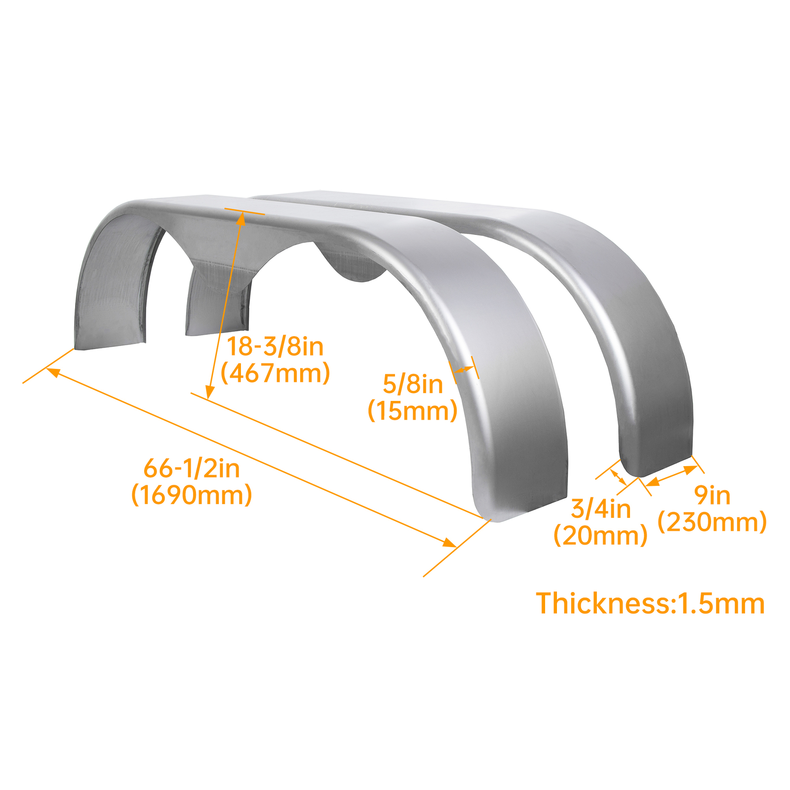 2PC Tandem Trailer Fender Double Axle For 13″-15″ Teardrop Enclosed Trailers