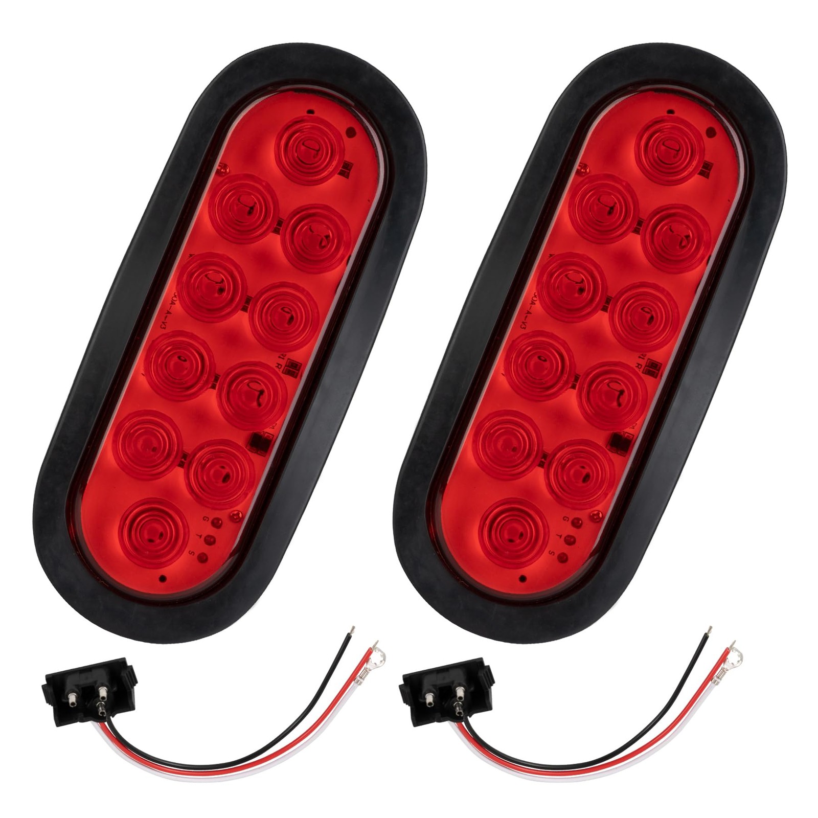 6 Inch Oval LED Trailer Tail Lights, Stop/Turn/Brake with Surface Mount Gromm…