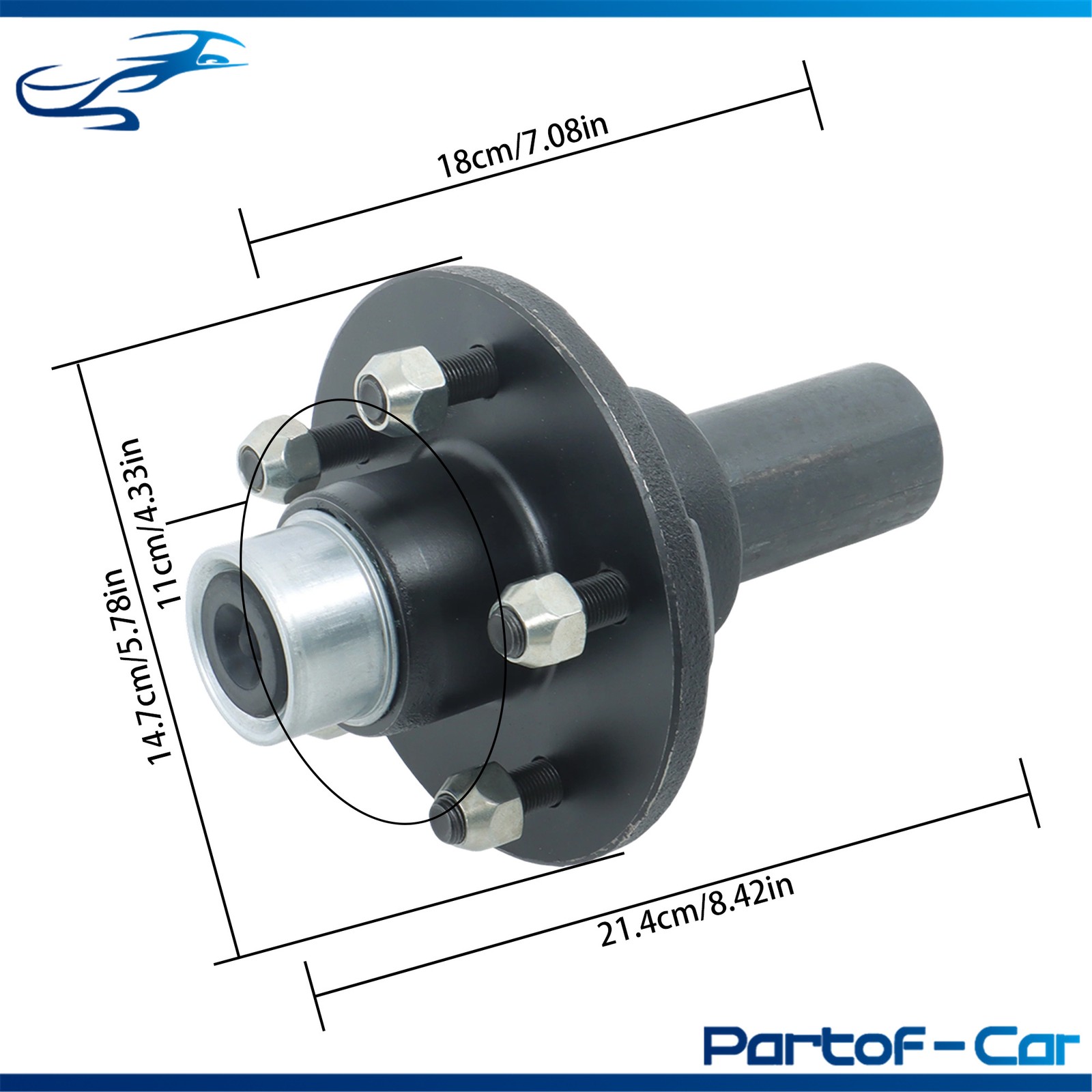 Round #84 Spindle 5 on 4.5′ Trailer Hub Kit W/ Bearing Kit For 3500 lbs Axle
