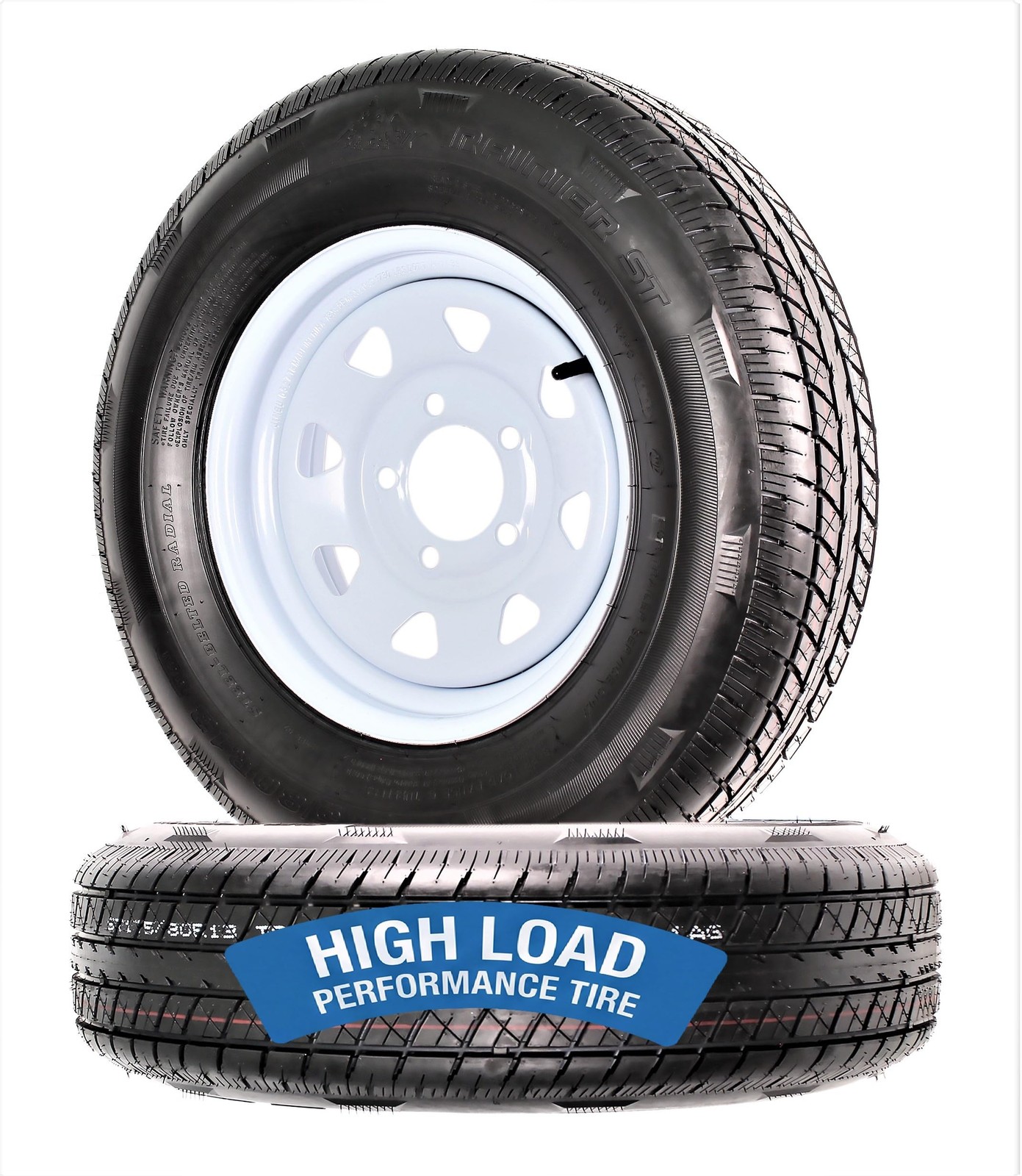 Trailer Tire Rim Assembly ST175/80R13 5 Lug White 2 Pack eCustomrim