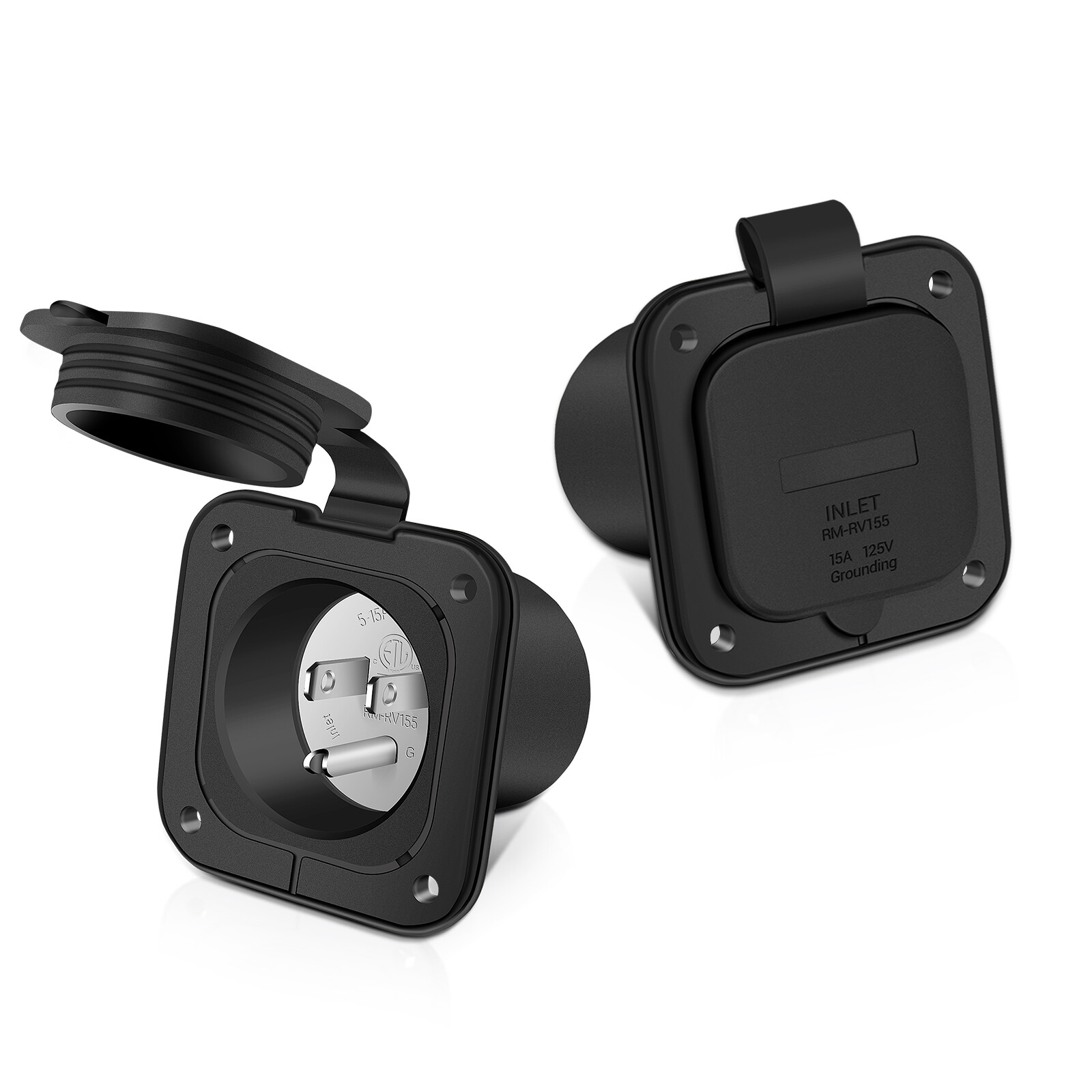 15 amp 125v White Flanged Power Inlet Plug Receptacle For Boat RV Marine Inlet