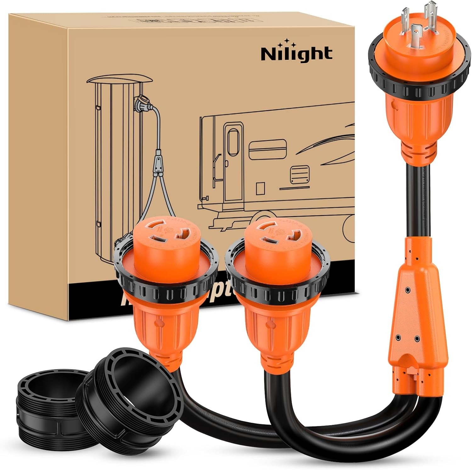 Nilight 30 Amp RV Marine Boat Shore Power Y Splitter Adapter Cord w/Locking Ring