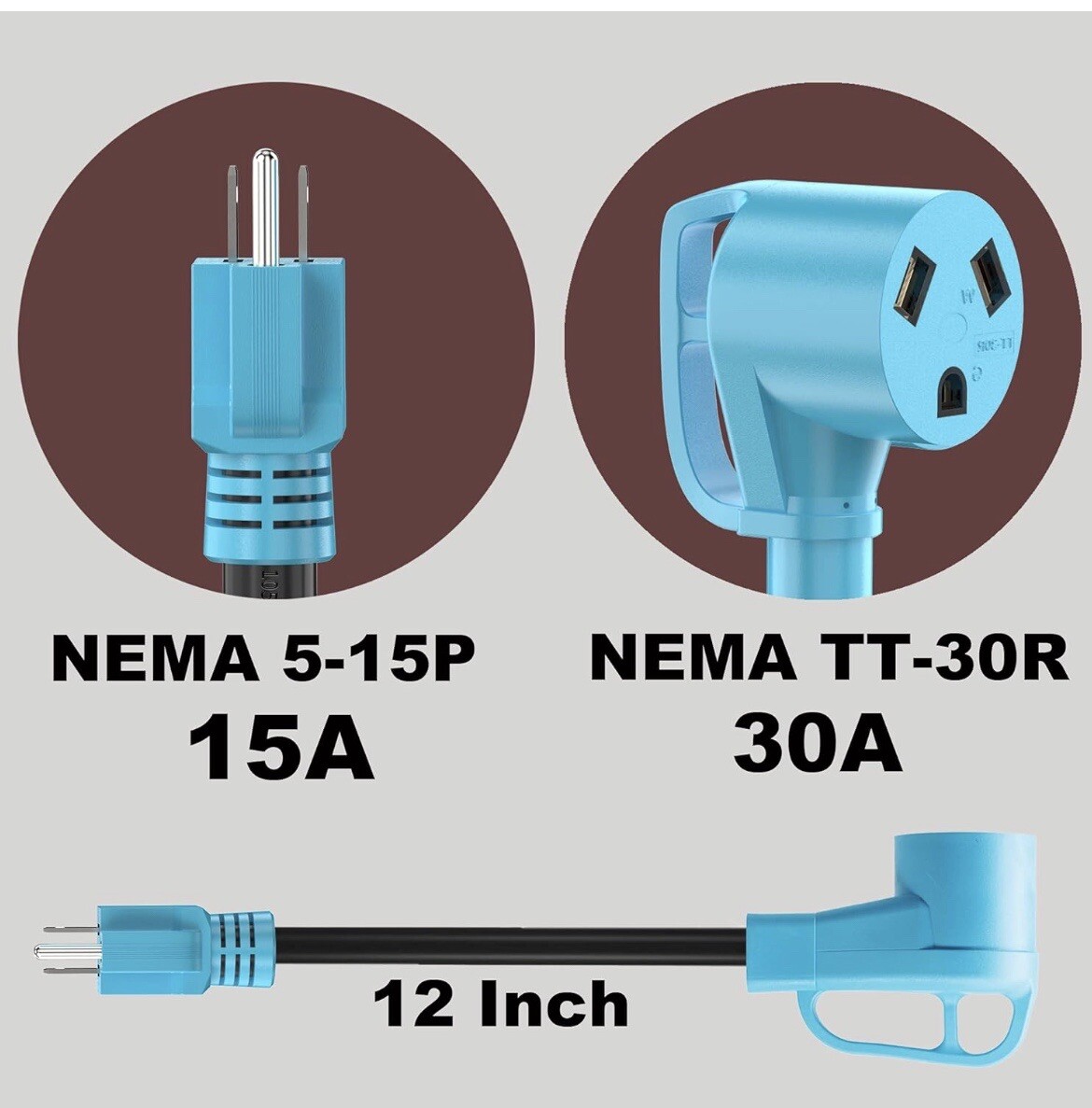 15 Amp Male to 30 Amp Female Adapter RV Electrical Converter Cord Cable