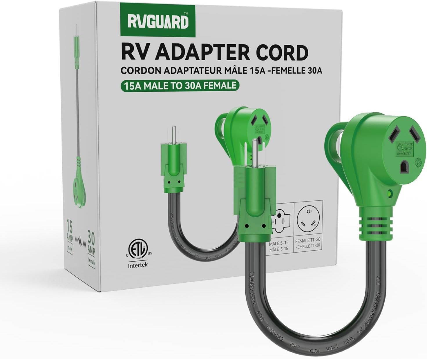 RVGUARD 30 Amp to 110 Volt RV Adapter Cord 12 Inch, NEMA 5-15P NEMA…