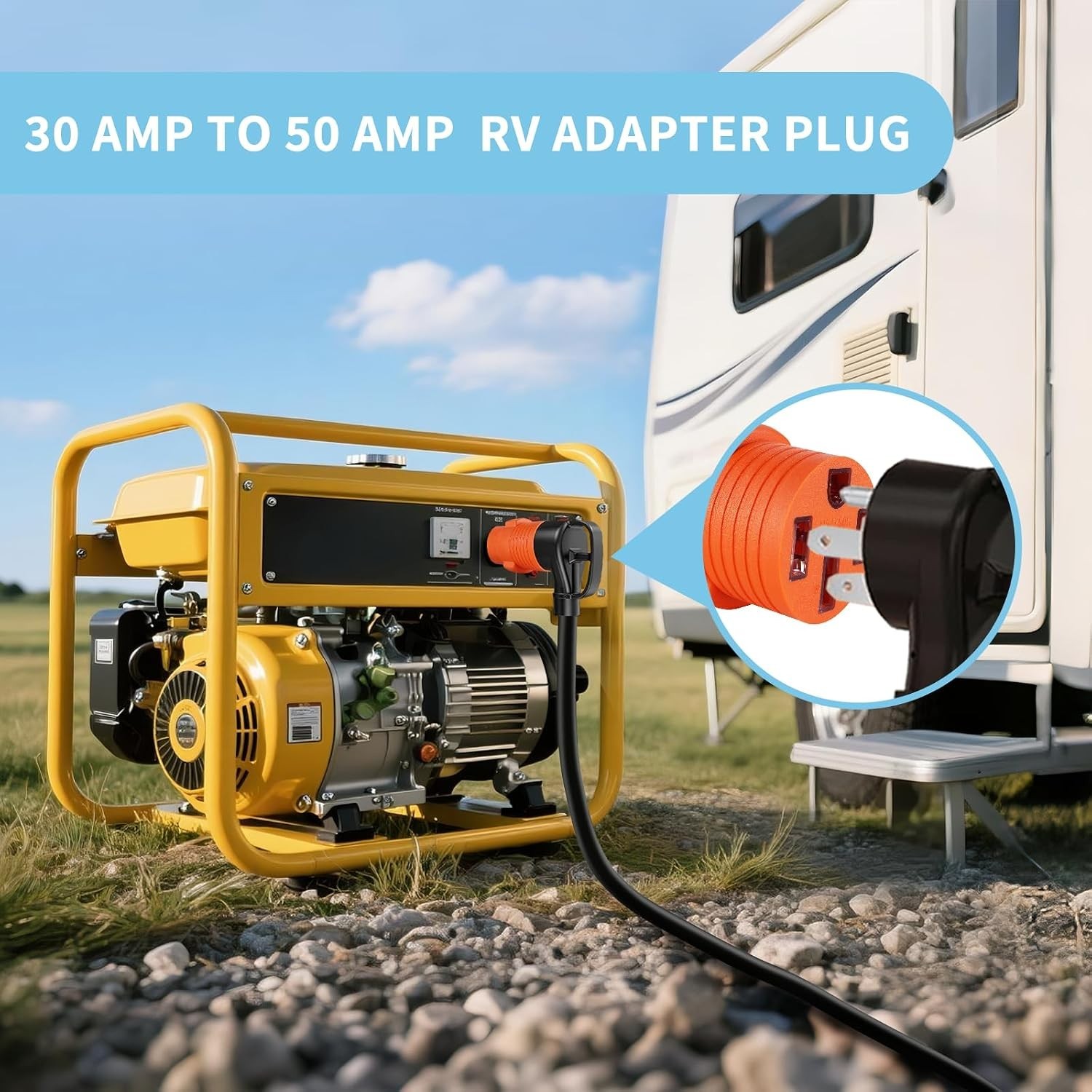 30A to 50A RV Adapter Plug TT-30P to 14-50R 125V Listed