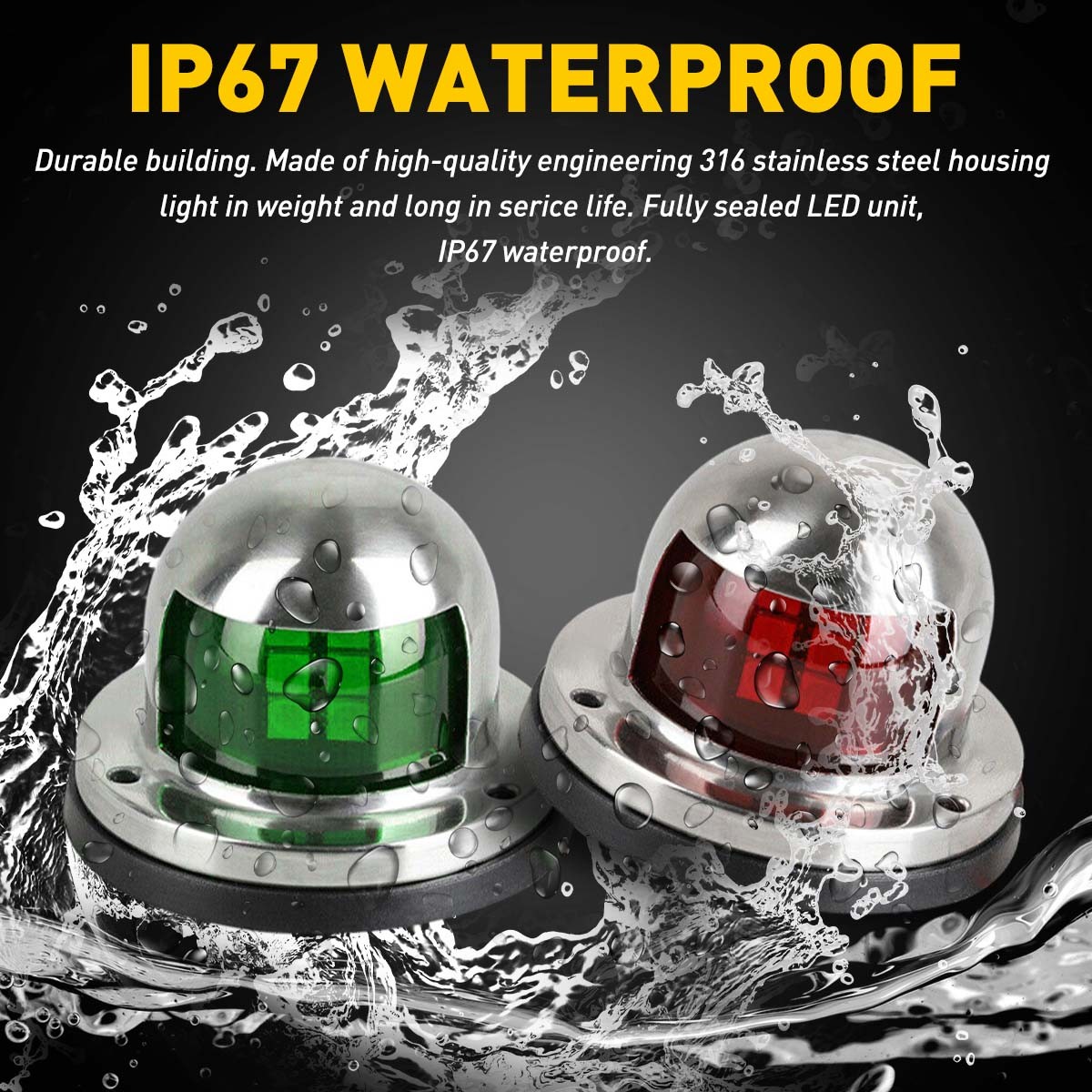 Pair & Red Green 8LED Lights Navigation Marine Bow Light Lamp for Boat Pontoon