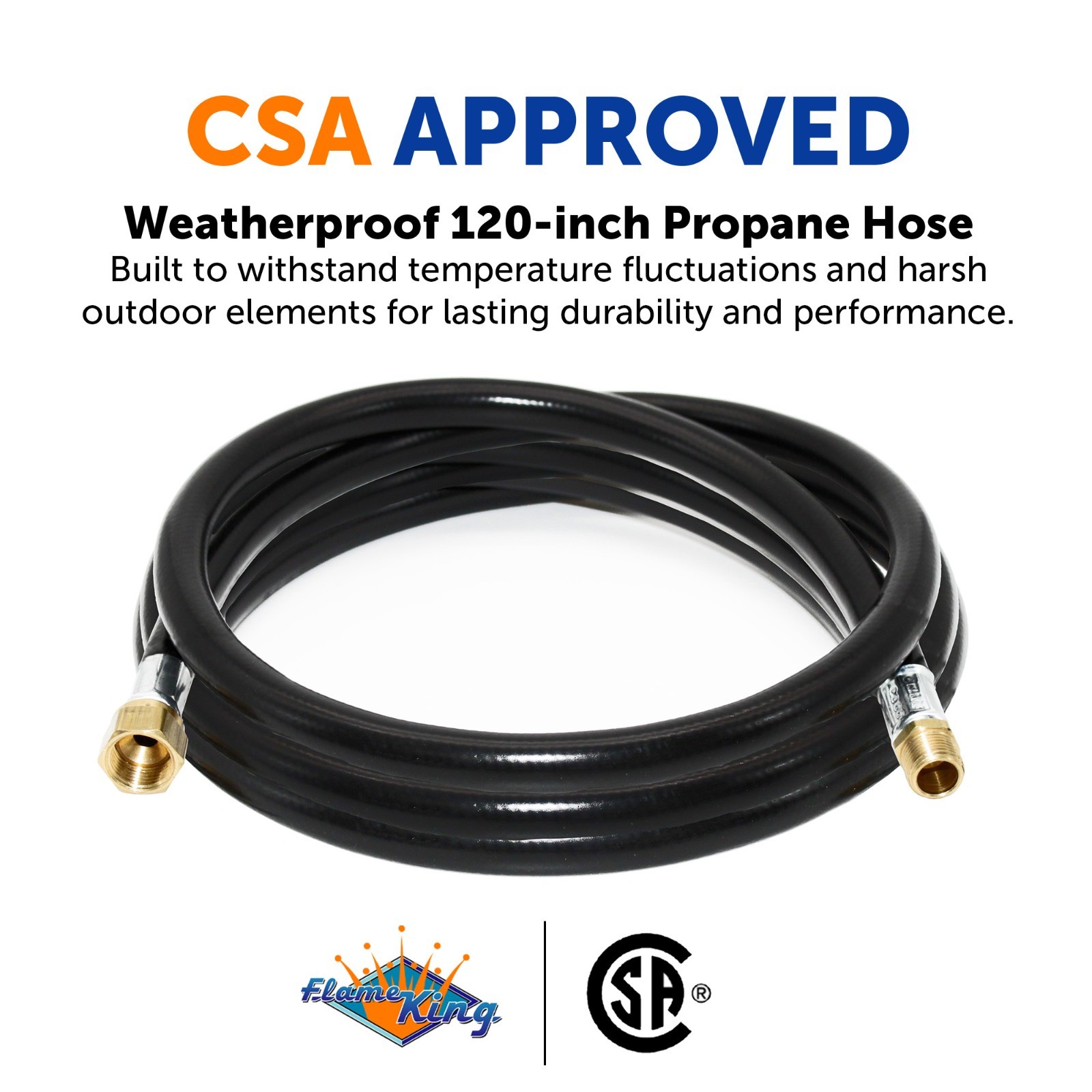 Flame King 120″ Thermoplastic Propane Hose Assembly, 3/8″ ID for RV & Trailer