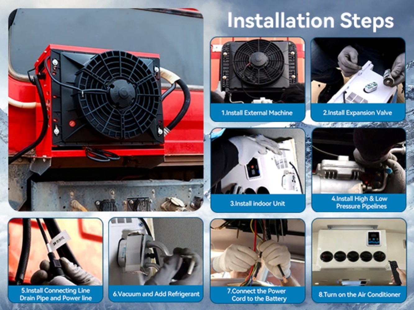 12Volt Truck Split Parking Air Conditioner Electric Cab A/C For Van Caravan RV