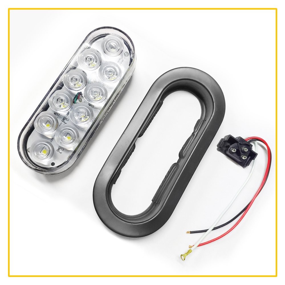 2x 6″ Oval White 10 LED Trailer Truck Sealed Reverse Back-Up Tail Lights 12V New