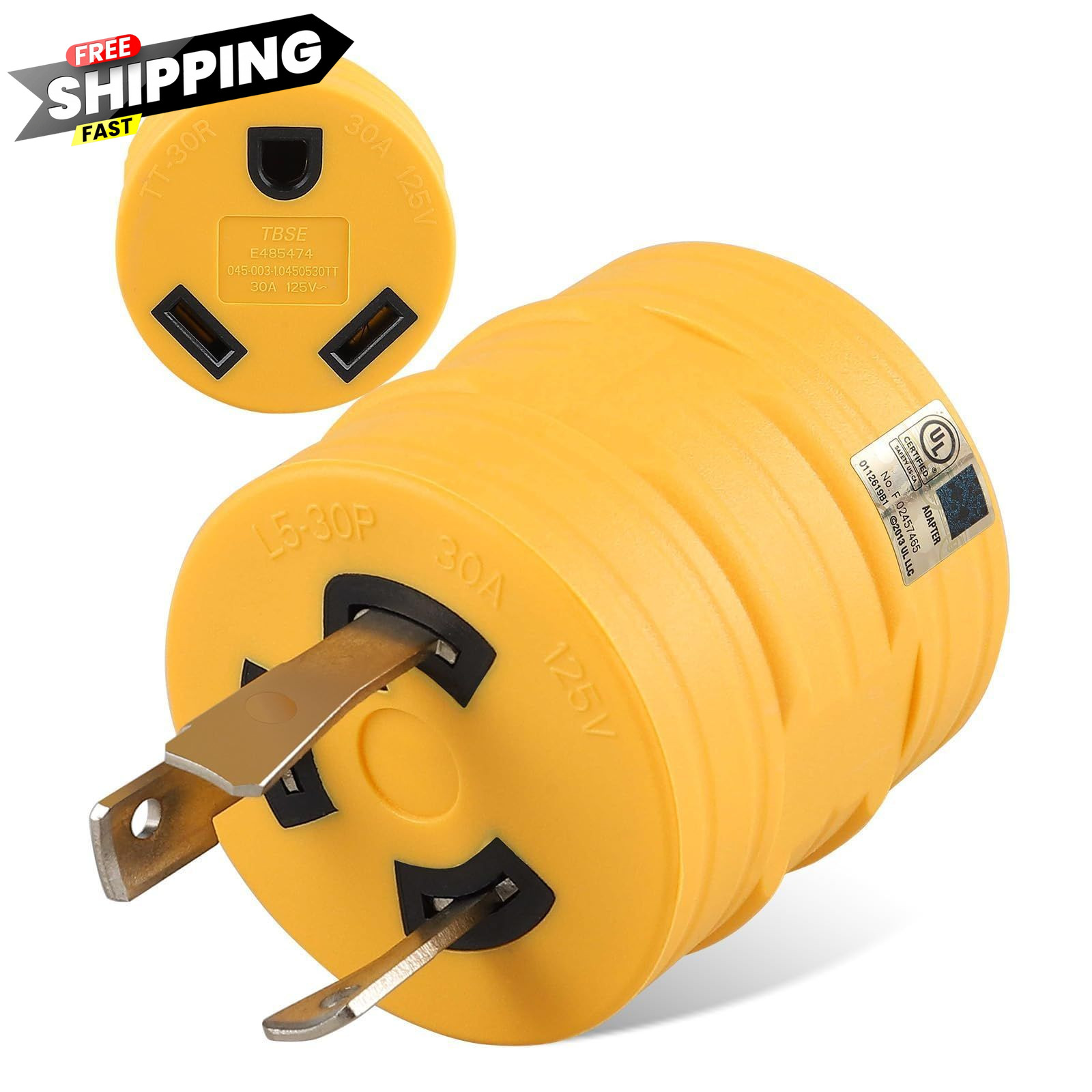 MECMO NEMA L5-30P to TT-30R 30 Amp RV Adapter UL Listed, Portable Yellow