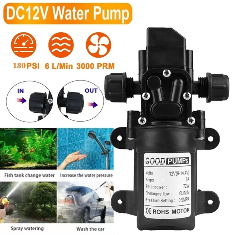 12V Water Pump 130PSI Self Priming Pump Diaphragm High Pressure Automatic Switch