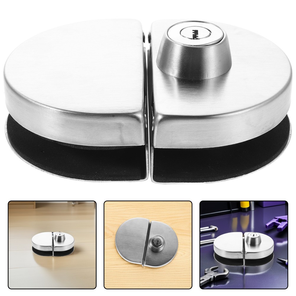 1Set Silver Glass Door Display Case Lock Reusable No Drilling for Cabinet Doors