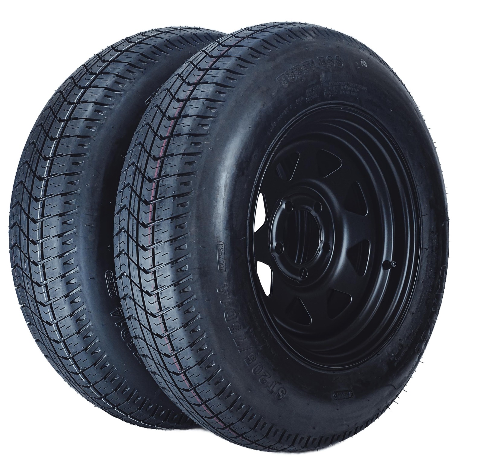 4 Pack Trailer Tire On Rim ST205/75D14 Trailer Tires Black Wheels 5 Lug on 4.5″
