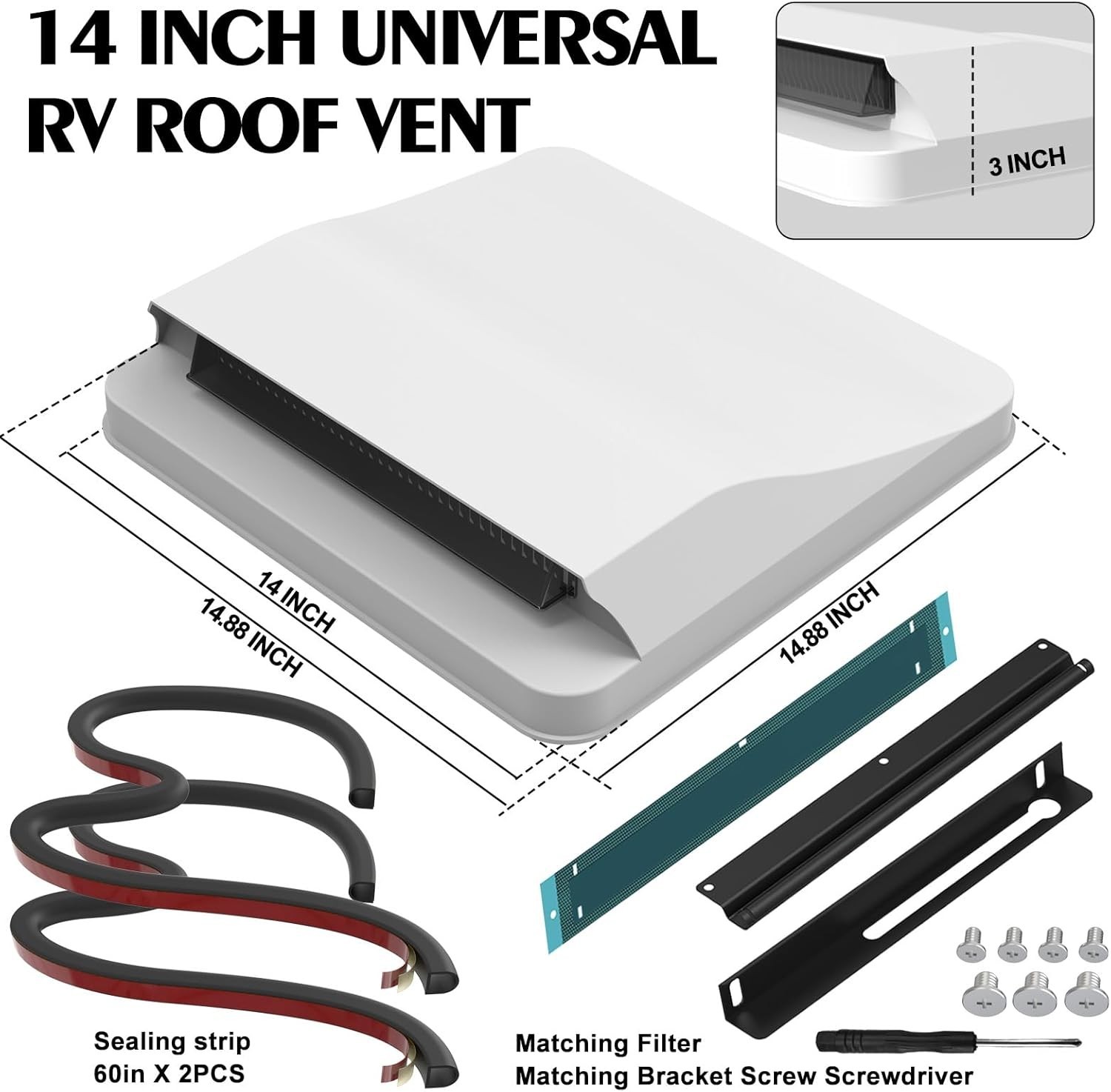 14 Inch Universal RV Roof Vent for Trailer, Camper, Motorhome, Large, White