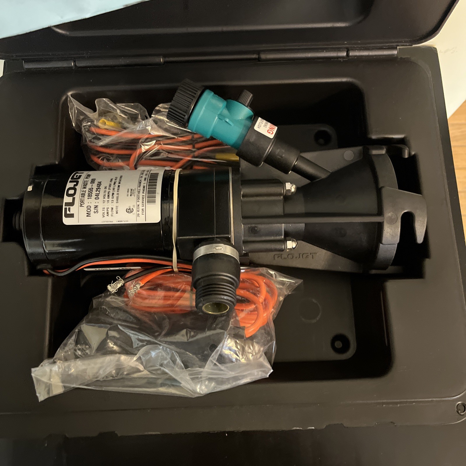 NEW! FLOJET Portable RV Waste Pump w/Hard Case 12V DC 18555000