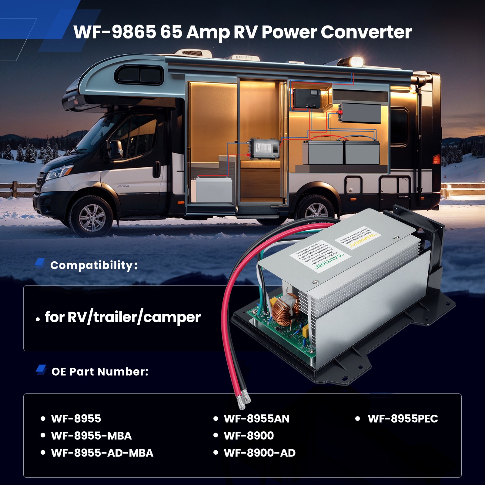 WF-8955-AD-MBA Main Board Assembly, 55 Amp, Three-Stage RV Power Convert WF-8955