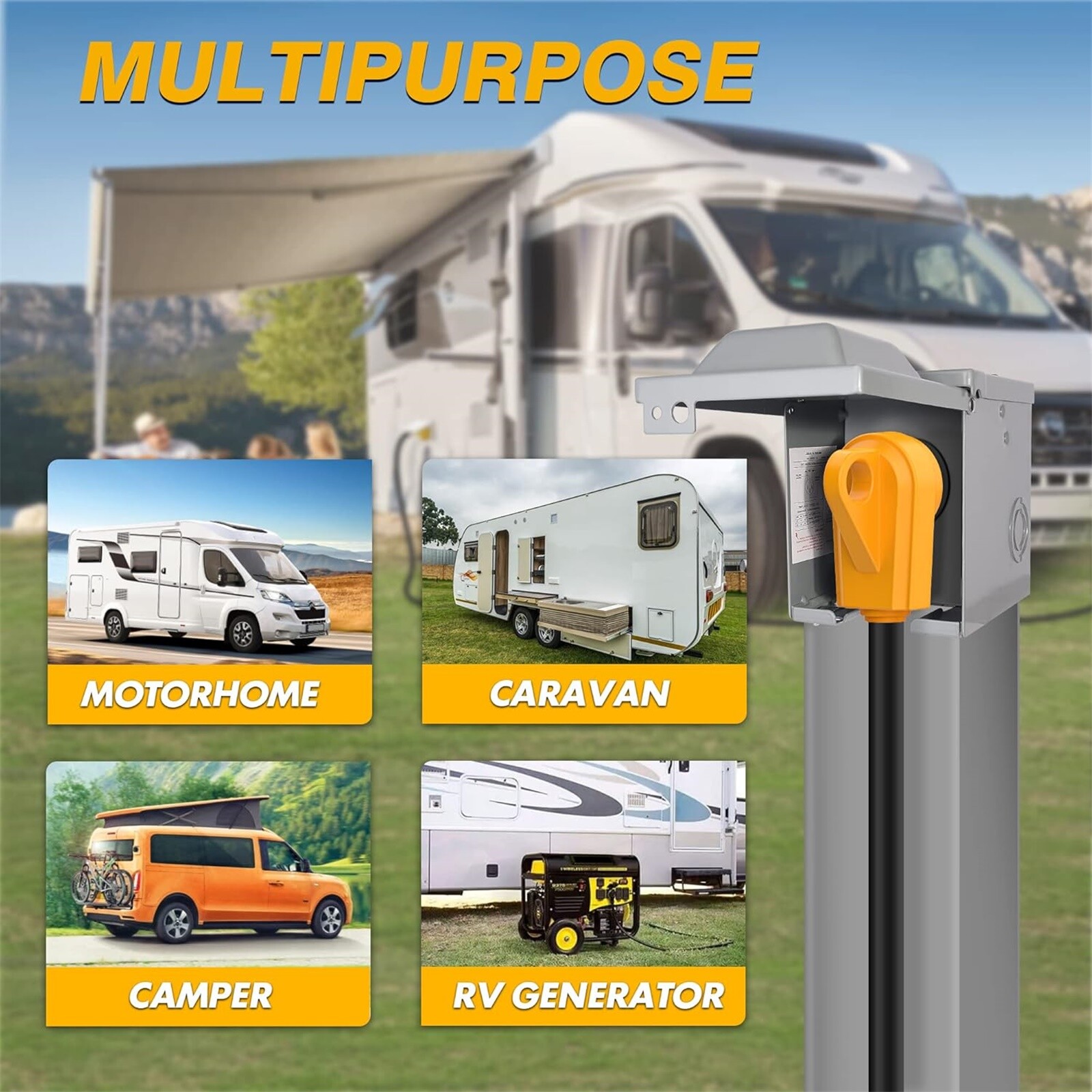 30 Amp RV Replacement Heavy Duty Male Plug End Camper Power Adapter 125V Yellow