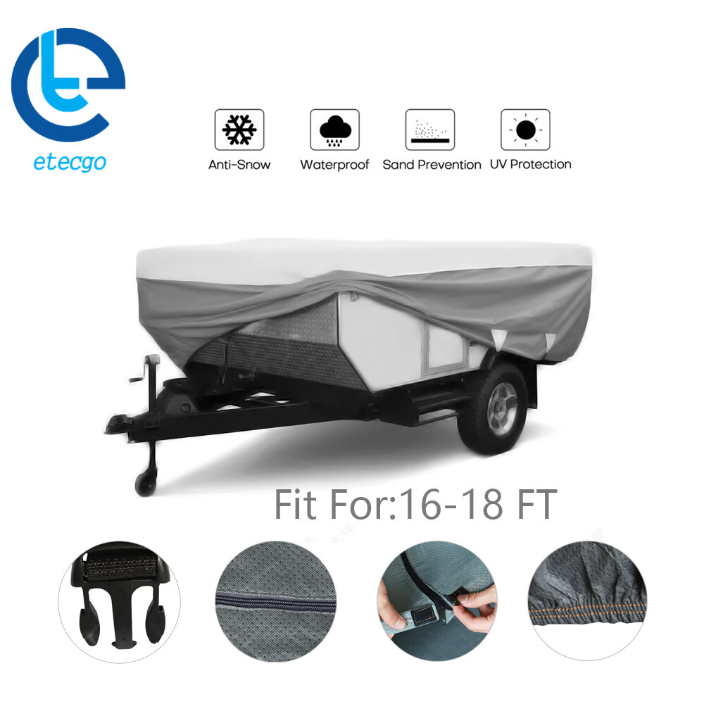 4 Layers RV Cover Waterproof Pop Up Folding Camper Fit For 8-18 FT Long Trailers
