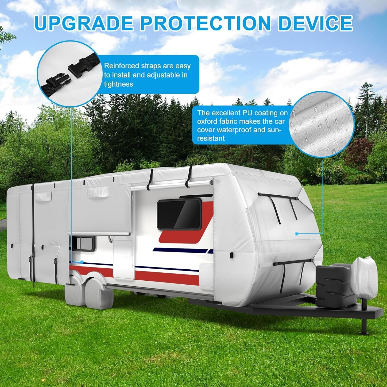 Travel Trailer RV Cover 20’–22’ Heavy-Duty Waterproof, Windproof & UV-Resistant