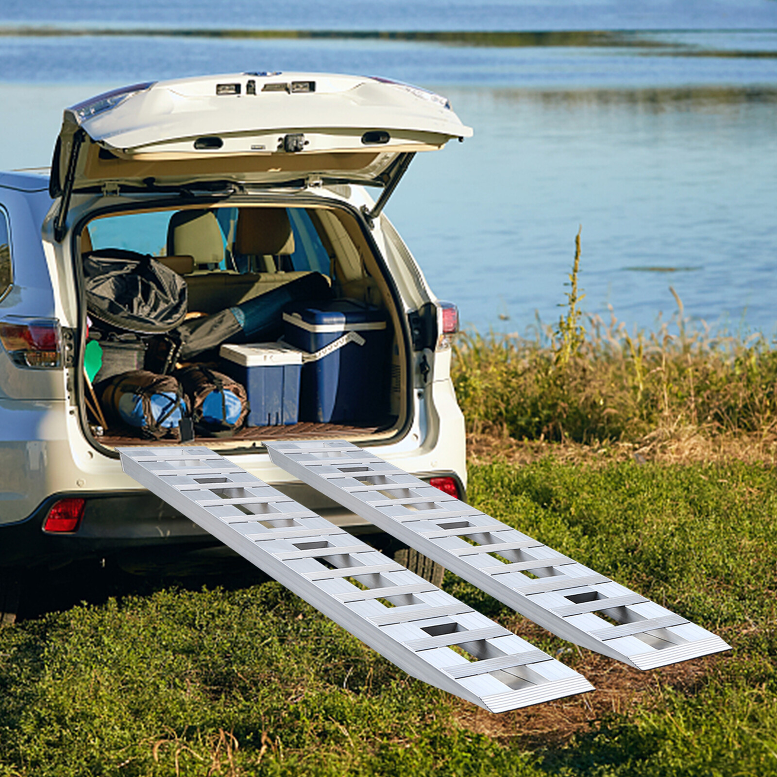 2PCS Aluminum 6000LBS Hook Ramps Car Truck Trailer Auto Hauler Tractor 72*15in