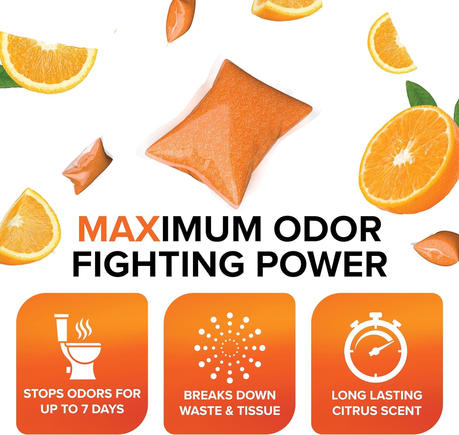 Camco TST MAX Camper/RV Toilet Treatment Drop-INs Orange Scent, 30-Pack (41183)