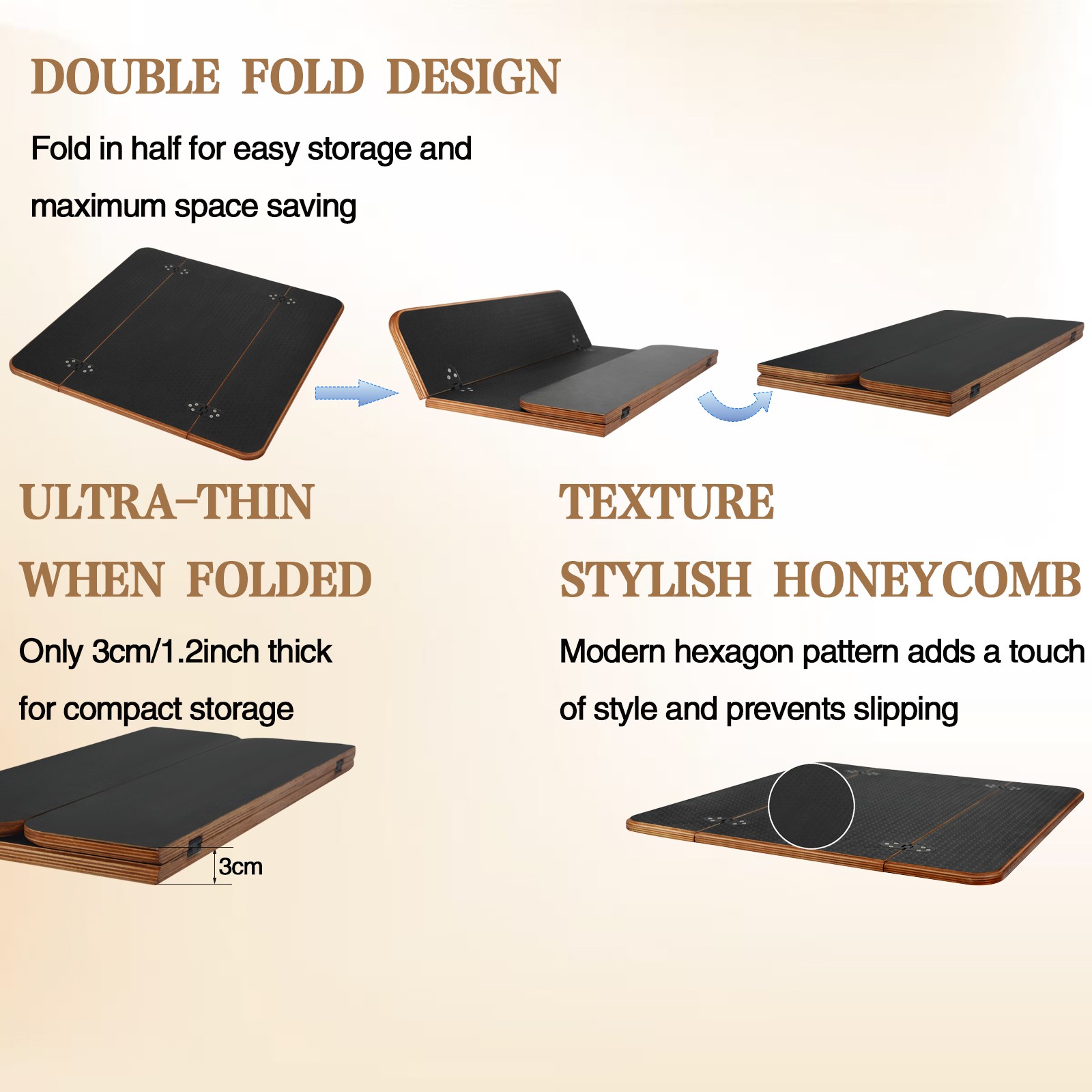 Foldable RV Table Top Black Hexagon Double Folding Wood Edge Camper Van Desk