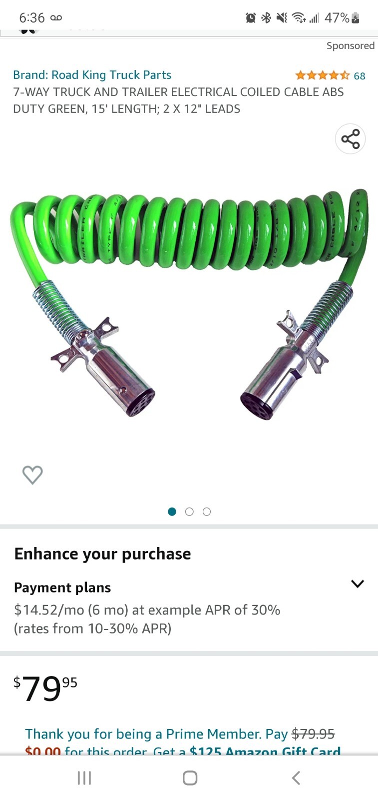15′ Philatron 7-Way Electrical Stallion Coiled RV Trailer Hookup Cables 2615CL