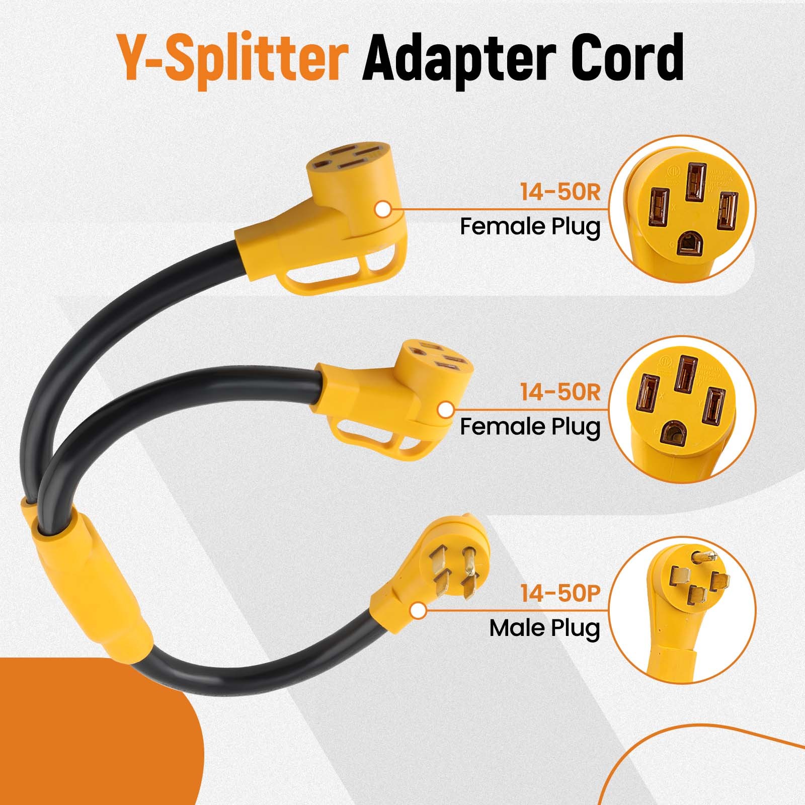 NEMA 14-50P to 2* 14-50R RV Adapter Power Cord 50 Amp Y Splitter RV EV Charging