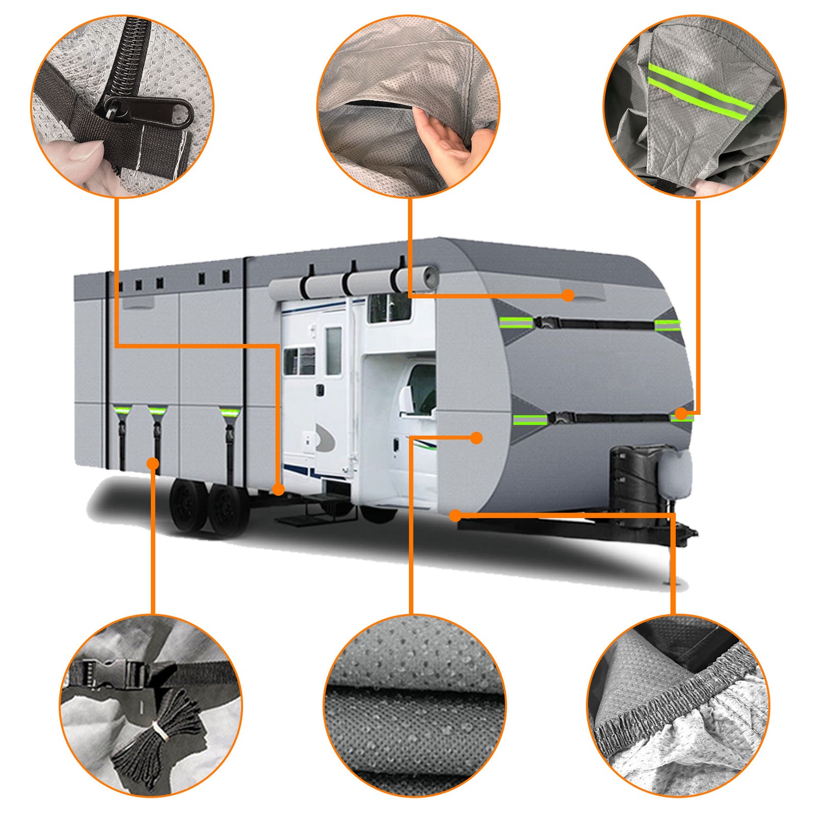 8 Layers Top Camper Cover Windproof Travel Trailer RV Cover Fit 20′ to 22′