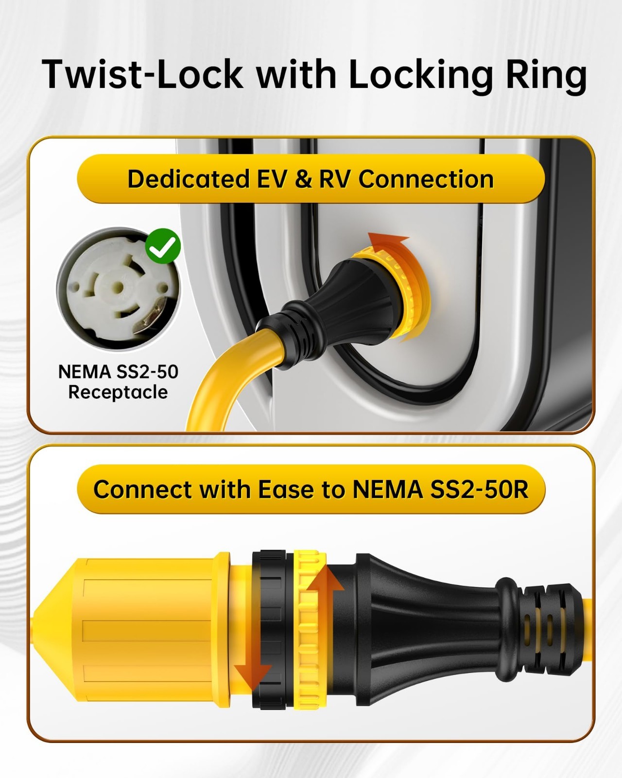 50 Amp Twist Lock Adapter NEMA 14-50R to 50P, Heavy Duty RV Power Cord, Grip Han