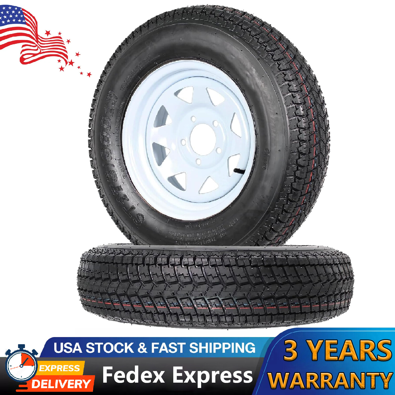2PCS ST175/80D13 Trailer Tires with 13″ Rims 6PR 175 80 13 Tire 5 Lug 4.5″ Wheel