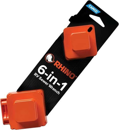 Camco RhinoFLEX 6in1 RV Sewer Cleanout Plug Wrench Camper Tool 39755 Orange