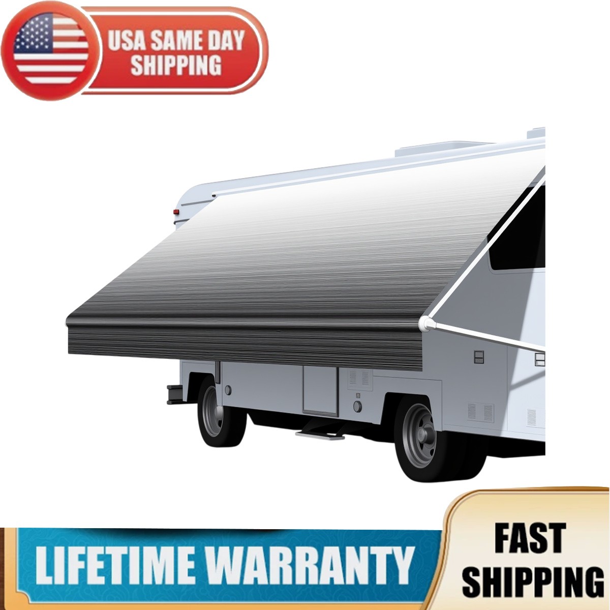 Waterproof RV Awning Fabric 18FT Strip Gray Fade UV Resistant For Camper Fabric
