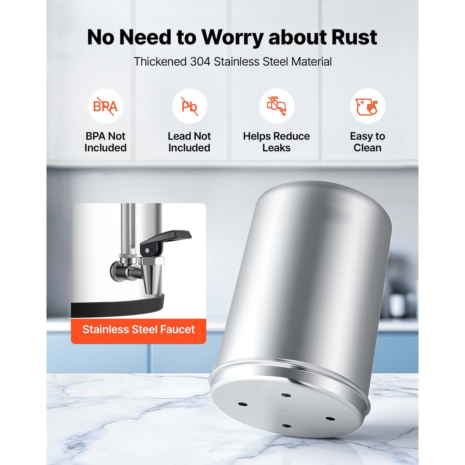 304 Stainless Steel Gravity Water Filter 3.25G NSF Certified