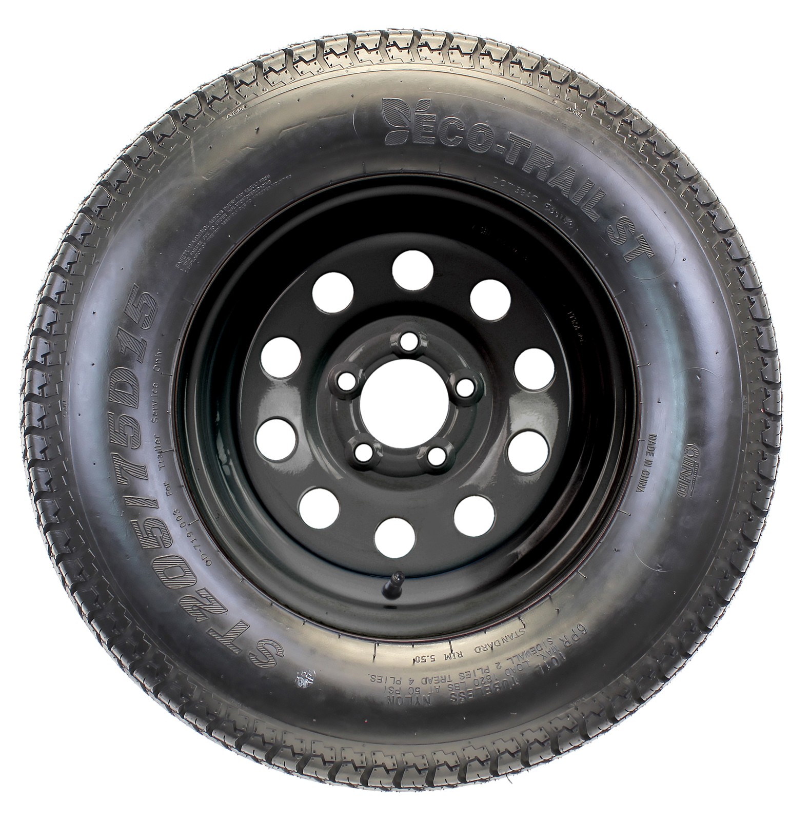 Trailer Tire Rim Assembly ST205/75D15 15 Inch Load C 5 Lug On 4.5 Black Wheel