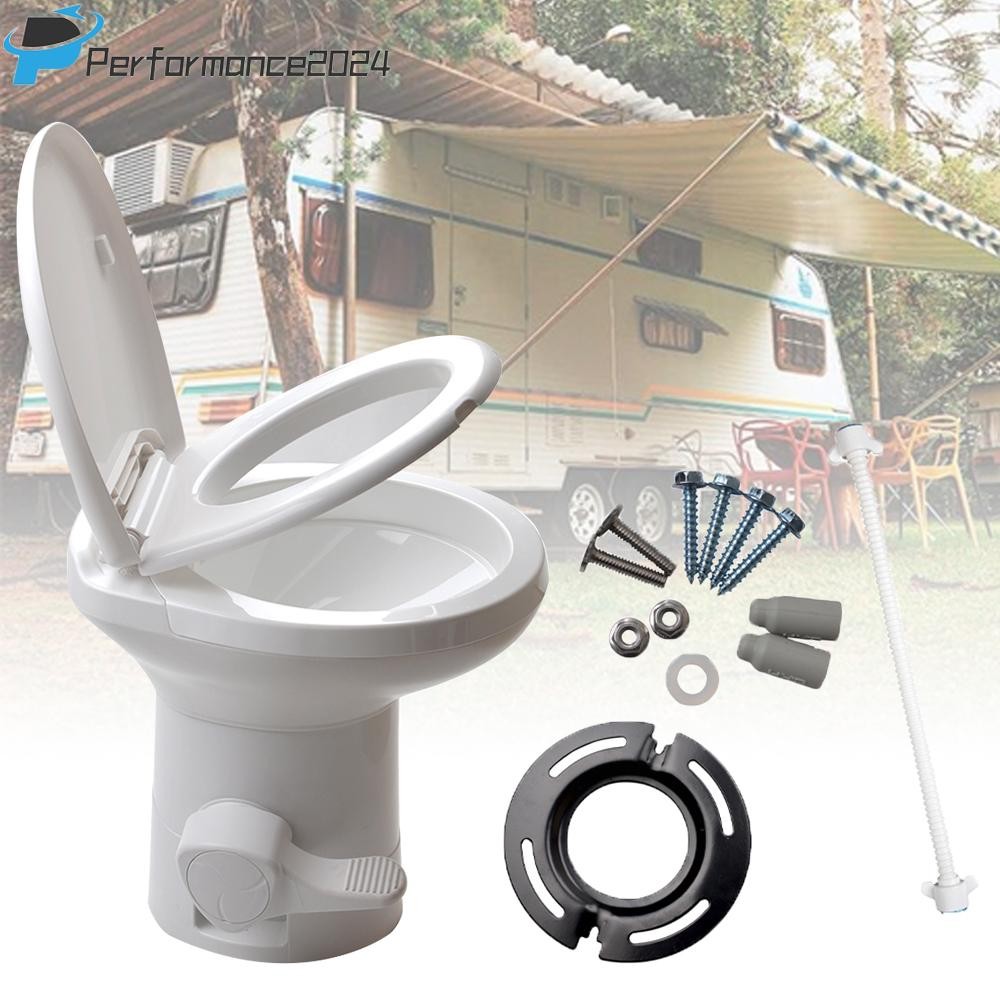 20″ Tall RV Camper Gravity Flush Toilet Foot Pedal Travel Trailer Caravan White
